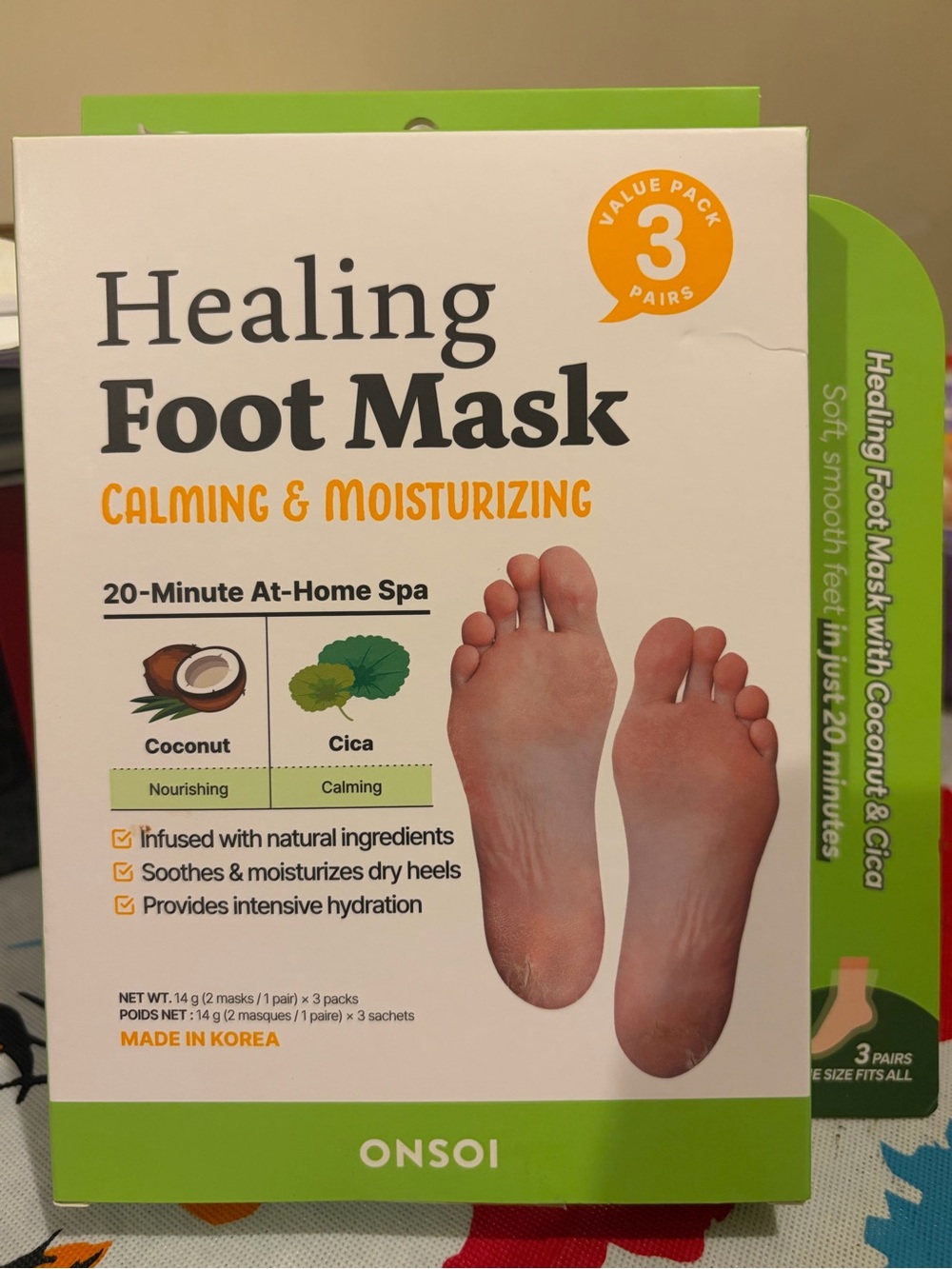 Healing Foot Mask - Calming & Moisturizing Coconut Cica (Green) 3 pairs